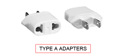 TYPE A adapters are used in the following Countries:
<br>
Primary Countries known for using TYPE A adapters is the United States, Canada, Taiwan, Japan and Jamaica.

<br>Additional Countries that use TYPE A adapters are American Samoa, Anguilla, Antigua & Barbuda, Aruba, Bahamas, Barbados, Belize, Bermuda, Bolivia, British Virgin Islands, Cayman Islands, Columbia, Costa Rica, Cuba, Dominican Republic, Ecuador, El Salvador, Guam, Guatemala, Guyana, Haiti, Honduras, Liberia, Mariana Islands, Marshall Islands, Mexico, Micronesia, Midway Islands, Montserrat, Nicaragua, Palau, Panama, Peru, Philippines, Puerto Rico, Trinidad & Tobago, Turks & Caicos Islands, US Virgin Islands, Venezuela, Wake Island.

<br><font color="yellow">*</font> Additional Type A Electrical Devices:


<br><font color="yellow">*</font> <a href="https://internationalconfig.com/icc6.asp?item=TYPE-A-PLUGS" style="text-decoration: none">Type A Plugs</a> 

<br><font color="yellow">*</font> <a href="https://internationalconfig.com/icc6.asp?item=TYPE-A-CONNECTORS" style="text-decoration: none">Type A Connectors</a> 

<br><font color="yellow">*</font> <a href="https://internationalconfig.com/icc6.asp?item=TYPE-A-OUTLETS" style="text-decoration: none">Type A Outlets</a> 

<br><font color="yellow">*</font> <a href="https://internationalconfig.com/icc6.asp?item=TYPE-A-POWER-CORDS" style="text-decoration: none">Type A Power Cords</a>

<br><font color="yellow">*</font> <a href="https://internationalconfig.com/icc6.asp?item=TYPE-A-POWER-STRIPS" style="text-decoration: none">Type A Power Strips</a>

<br><font color="yellow">*</font> <a href="https://internationalconfig.com/worldwide-electrical-devices-selector-and-electrical-configuration-chart.asp" style="text-decoration: none">Worldwide Selector. View all Countries by TYPE.</a>

<br>View examples of TYPE A adapters below.